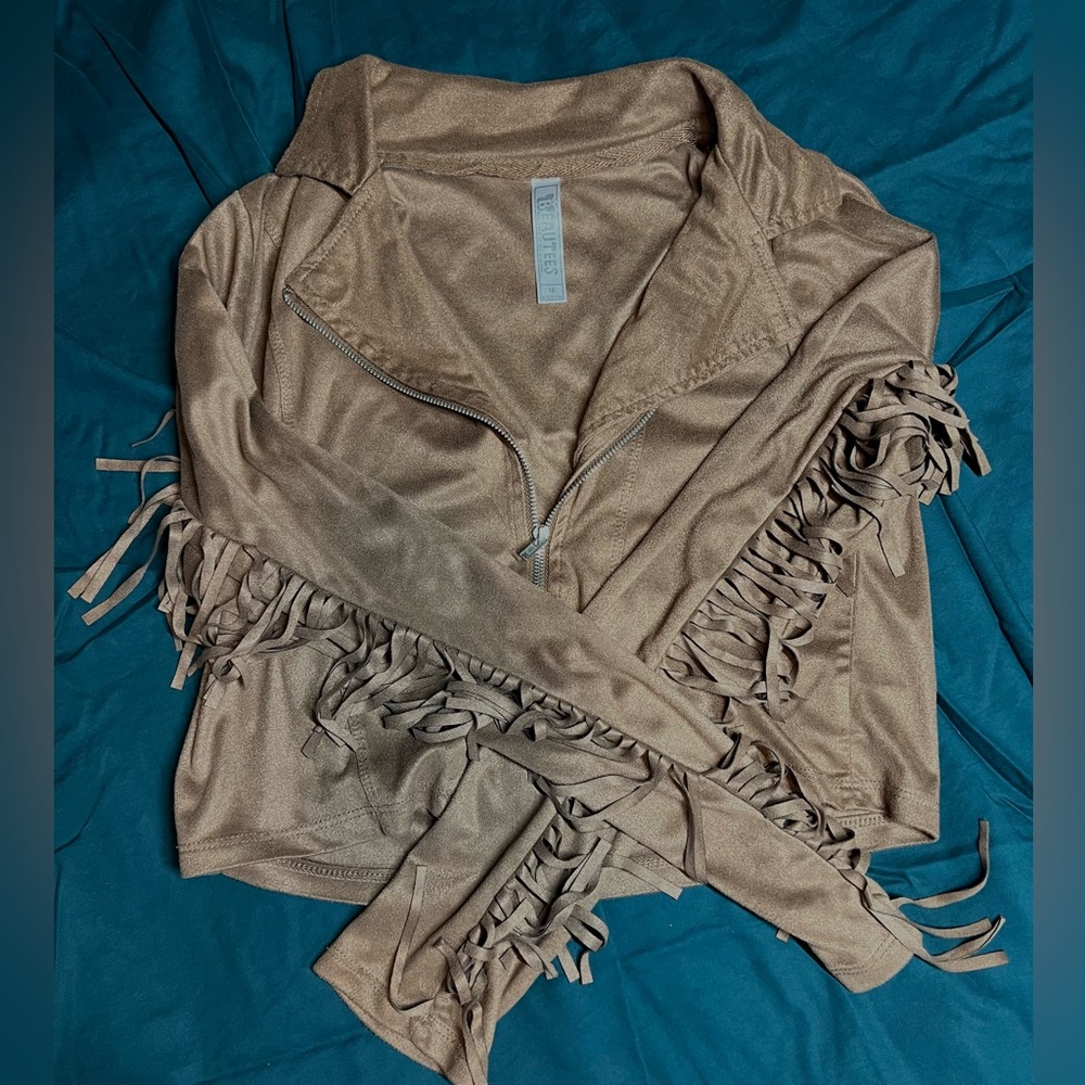 Beautees Girls Faux Suede Jacket with Tassel sleeves